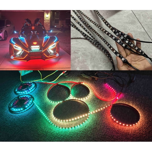Tzvmny Lighting Factory - CHASING Single Row Dream Color LED Underglow Lights 12PCS 4FT 48" Strips For Polaris Slingshot Bluetooth + Remote Control Waterproof IP65