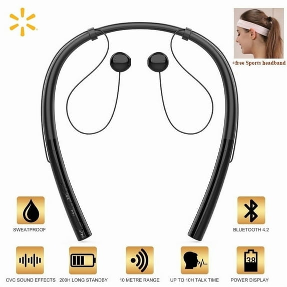 Bluetooth Running Headphones Wireless Neckband Headset Sport Earphones CVC Noise Canceling Bluetooth Earbuds With Microphone for iPhone X/8/7/6 Android Samsung - Black