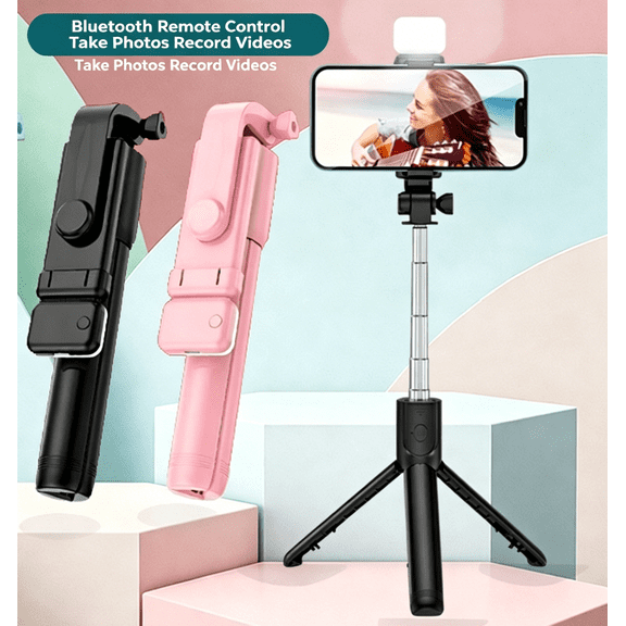 Bluetooth Selfie Stick Tripod with Remote, 360 Rotating Phone Tripod Stand, Foldable Extendable Selfie Stick for iPhone & Android, Wireless Selfie Monopod for Live Streaming, Video Recording, Vloggi