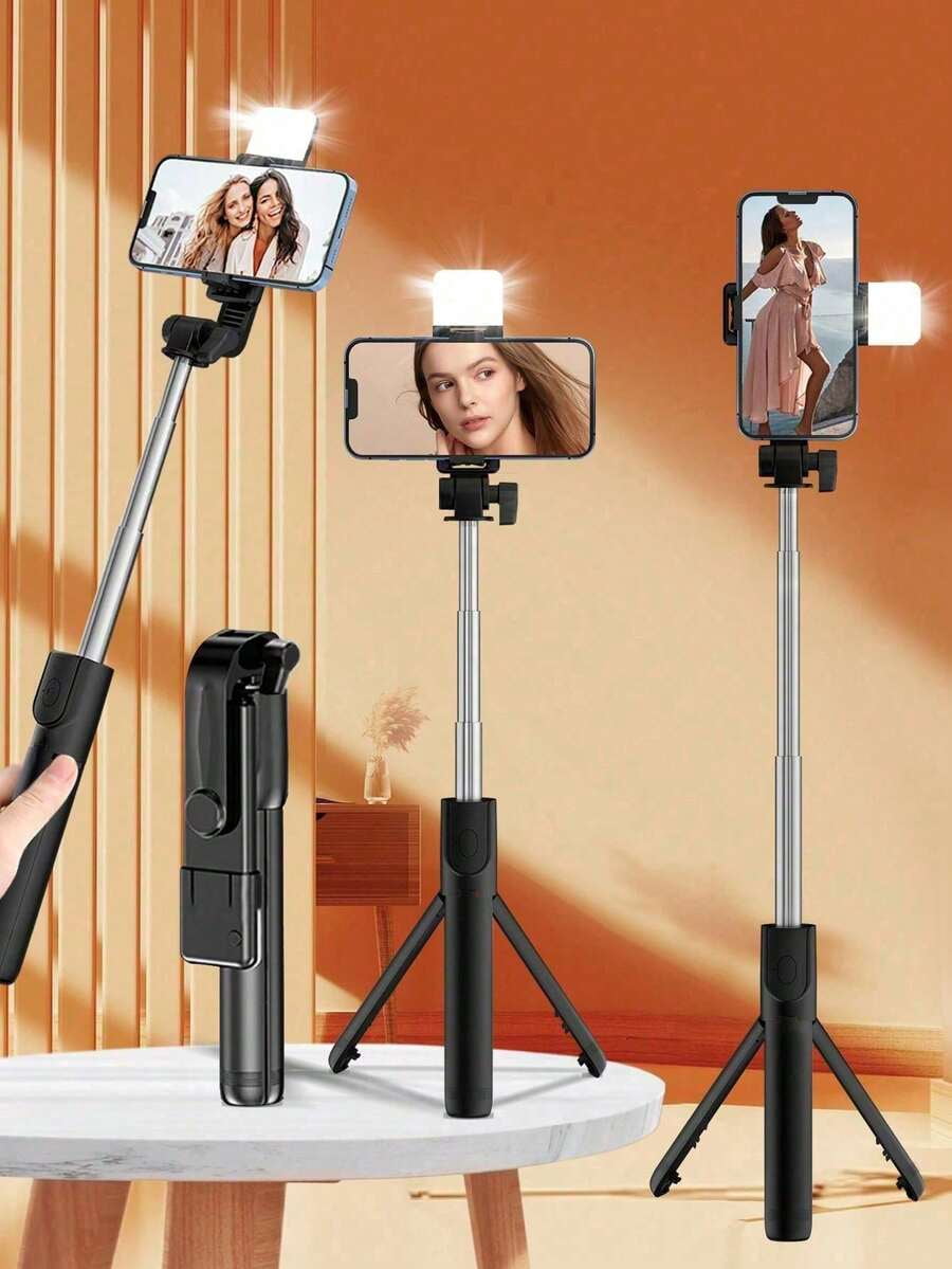 Bluetooth Selfie Stick Tripod with LED Fill Light & Remote, 360° Rotation Portable Phone Tripod for Vlog Live Streaming Travel Android iPhone
