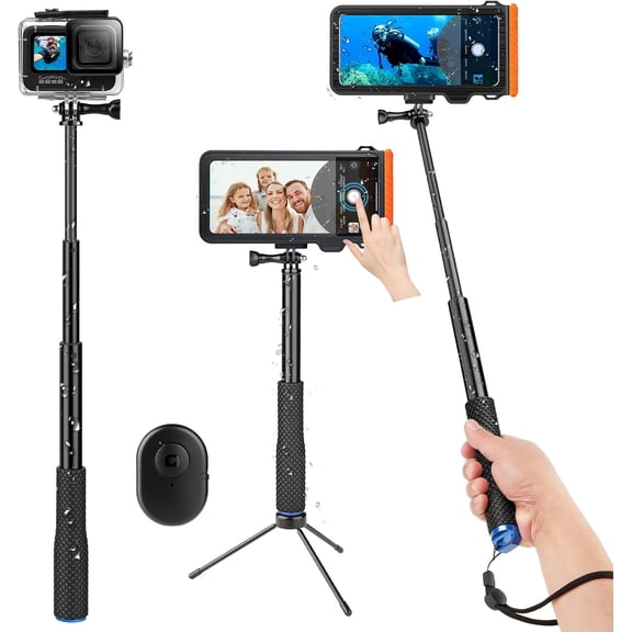 Bluetooth Selfie Stick, Underwater Diving Surfing Swimming Phone Selfie Stick, Extendable & Portable Waterproof Video Recording Compatible with iPhone/Android Cellphones and Gopro AKASO etc.