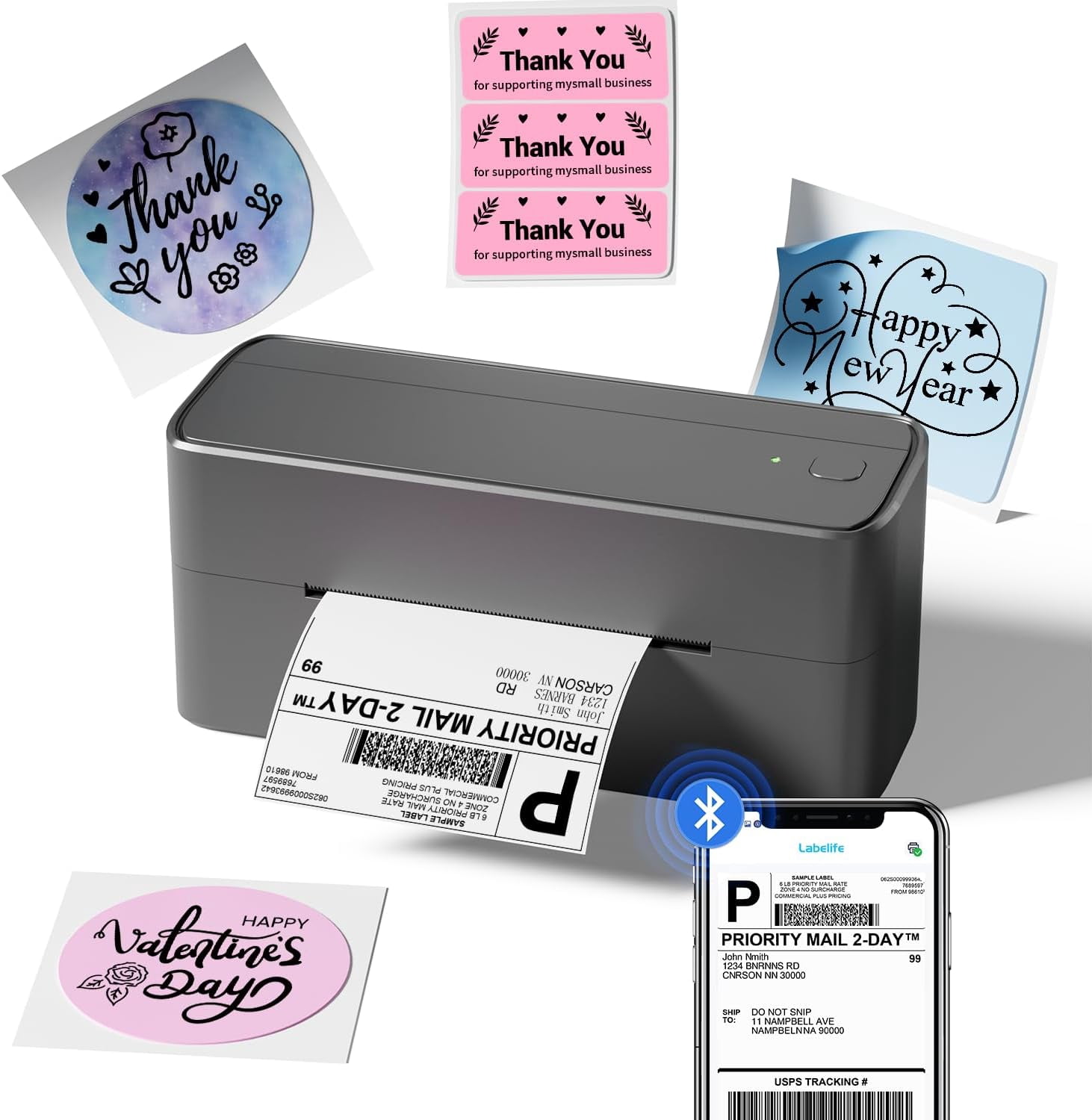 Bluetooth Shipping Label Printer, 241BT 4X6 Wireless Thermal Printer for Samll Business, Label Printers for Shipping Package, Compatible with iPhone, Android, Amazon, Shopify, UPSP, Gray