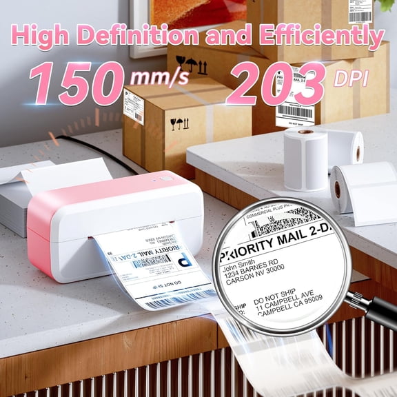 Bluetooth Shipping Label Printer, 4x6 Thermal Label Printer for Shipping Packages & Small Business, Compatible with IOS, Android, Windows and Mac, Widely Used for Ebay, Shopify, Amazon, Etsy (Pink)