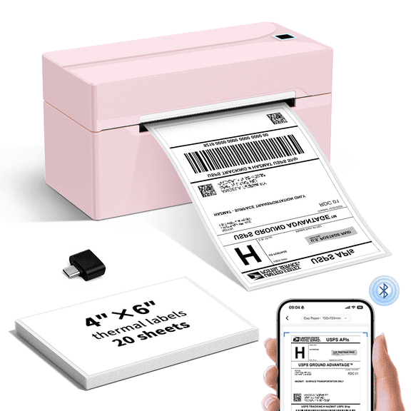 Bluetooth Shipping Label Printer, HKHKPI 4x6 Portable Thermal Address Label Maker for Small Business, Compatible with iPhone, Android, Windows & Mac, Works with Amazon USPS Etsy Shopify