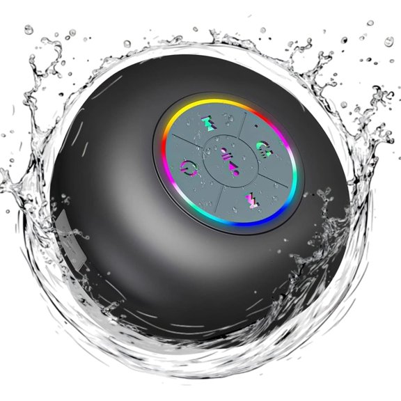 Bluetooth Shower Speaker with LED Portable Wireless Mini Speaker with Mic & Suction Cup, IPX4 Water Resistant for Shower, Travel, Pool, River Floating, and Outdoor Fun (Black)