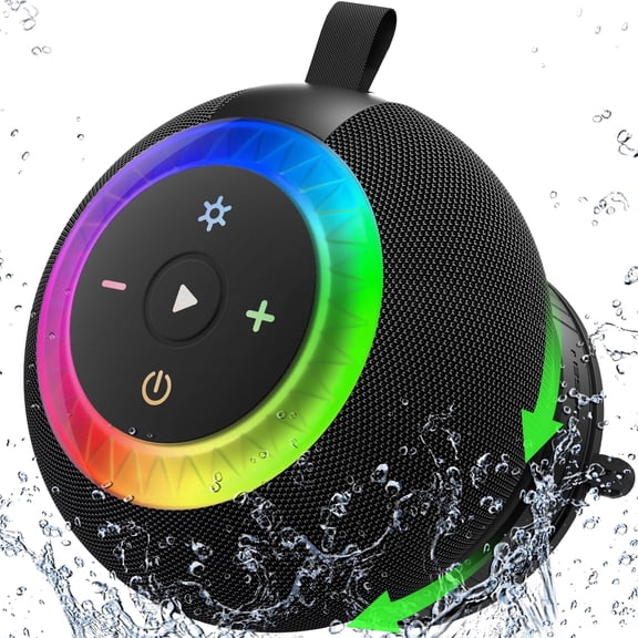 Portable Bluetooth Speaker, Waterproof Shower Speaker, IPX7 Removable Suction Cup with Vacuum Knob, 360 Surround Sound, RGB Lights, Outdoor Speaker Bluetooth for Pool, Beach, Kayak Essentials, Gifts