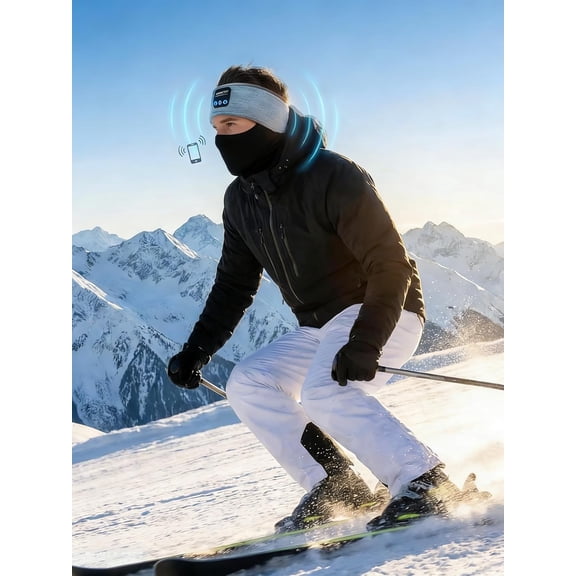 Bluetooth Ski Headband with Built-in Mic & Thin Speakers, Wireless Helmet Headphones