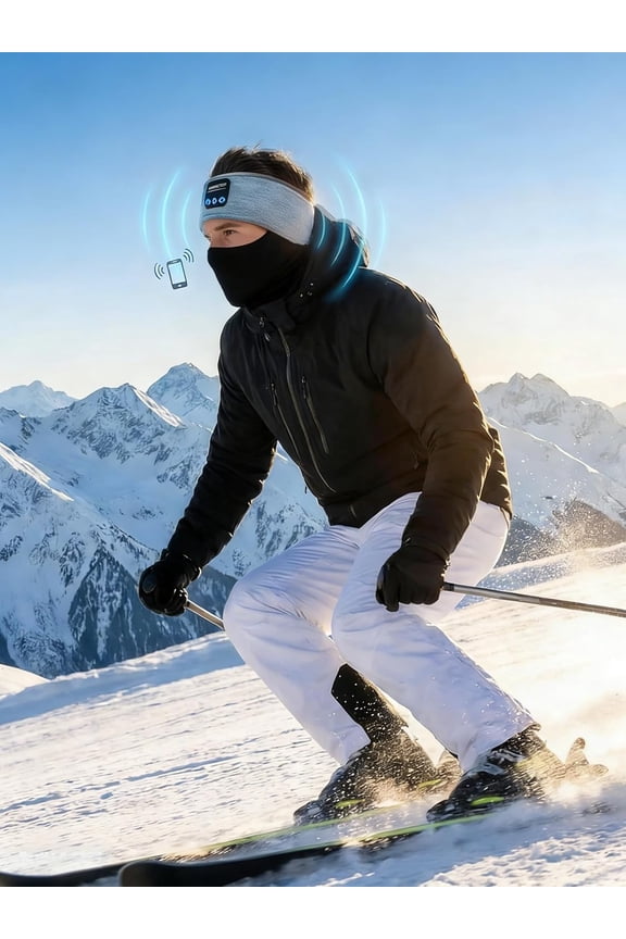 Bluetooth Ski Headband with Built-in Mic & Thin Speakers, Wireless Helmet Headphones