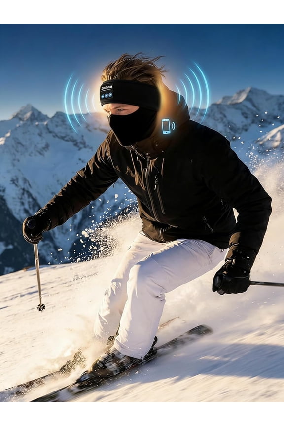 Bluetooth Ski Headband with Built-in Mic & Thin Speakers, Wireless Helmet Headphones