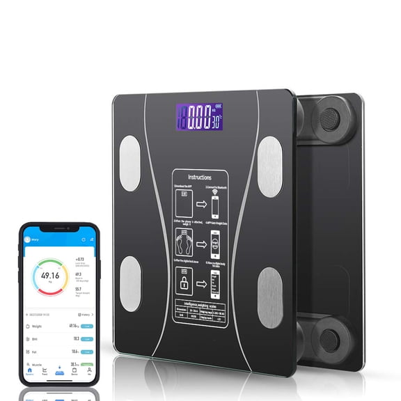 Bluetooth Smart Bathroom Scales for Body Weight Digital Body Fat Scale,Auto Monitor Body Weight,Fat,BMI,Water, BMR, Muscle Mass with Smartphone APP,Fitness Weight Loss Track Health Scale,Black