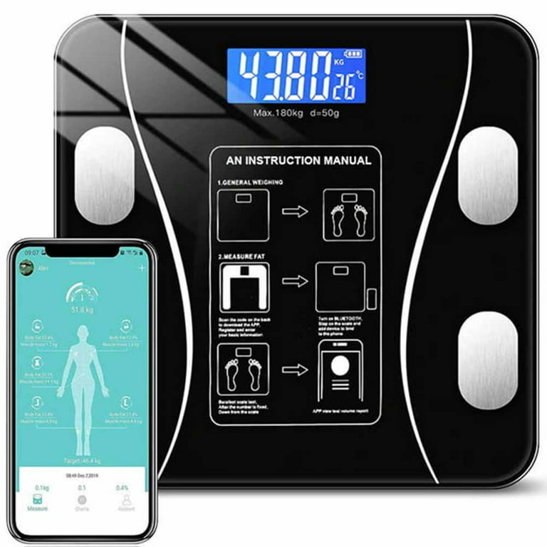EQUAL Smart Digital Bathroom Scale, Scales for Body Weight and Fat, Sync  with Bluetooth, Health Monitor - Black