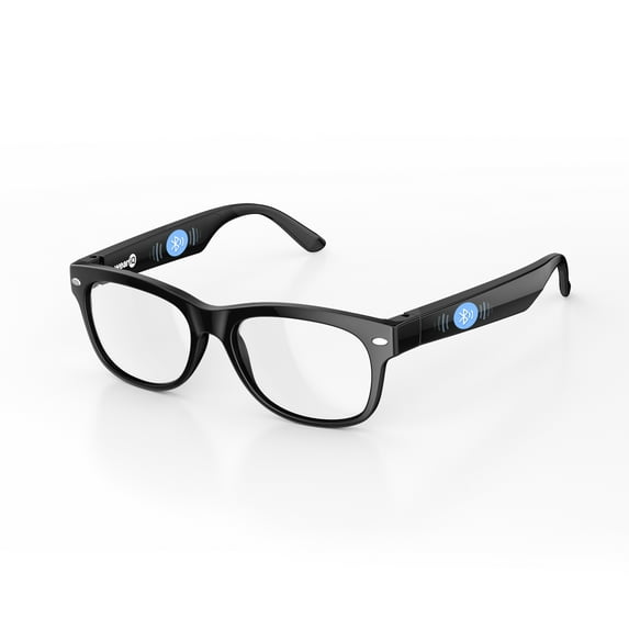 WeariQ Blue Light Blocking Bluetooth Smart Glasses – Shiny Black Bluetooth Glasses with UV Protection, Hands-Free Calls & Music