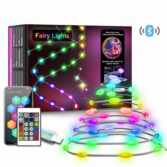 Bluetooth Smart Fairy String Lights, 16.4Ft USB Twinkle Lights, DIY App & Remote Control, Music Sync, Warm White & Multicolor LED Fairy Lights for Outdoor Indoor Garden Camping Balcony Party