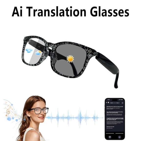 Bluetooth Smart Glasses  Audio Sunglasses   Physically-Changing Lenses, Open-Ear Speaker, 6-Hour Playtime, Hands-Free Calls, Voice AssistantHands-Free Calls & Music, Translation in 164 languages.