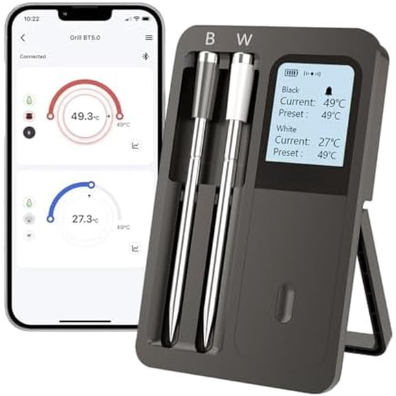 Bluetooth Smart Meat Thermometer  Wireless Digital Meat Thermometer with Dual Probes, App Control, Real-Time Temp Monitoring & Alerts for Grilling, Smoking, Oven, Kitchen & Outdoor