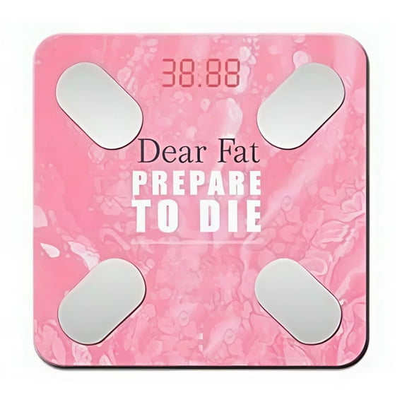 Bluetooth Smart Scale - Digital Bathroom Scale with BMI & Body Fat Monitor, Health Analyzer, 400 lbs Capacity, Smartphone App Compatible (Dear Fat Prepare to Die)