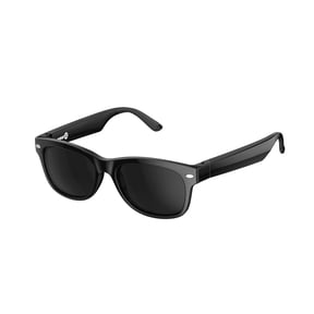 weariQ Bluetooth Smart Glasses – Shiny Black Audio Sunglasses – Black Polarized Lenses, Open-Ear Speaker, Voice Assistant, Hands-Free Calls & Music