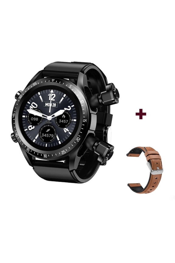 Bluetooth Smart Watch with Earbuds, Round Fitness Watch with Pedometer, Calories, Sleep Monitor, Stress Monitor for IOS and Android, Smart Watch