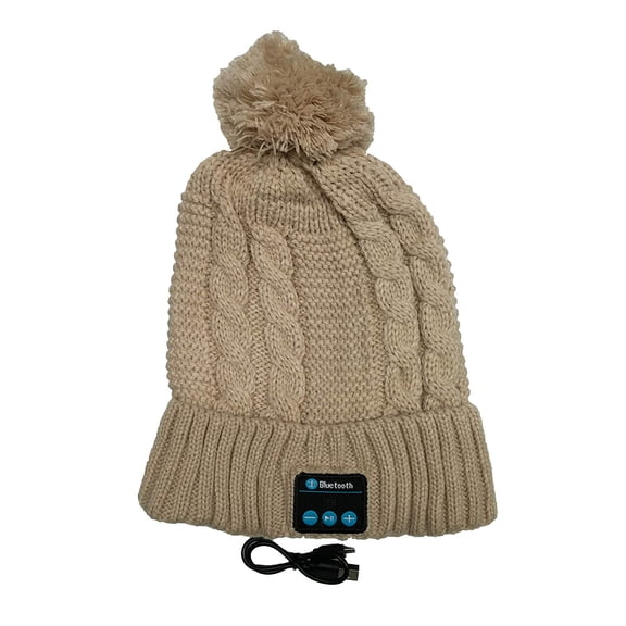 Bluetooth Snow Cap Fashion Beanie with Wireless Bluetooth Hands Free Technology Beige