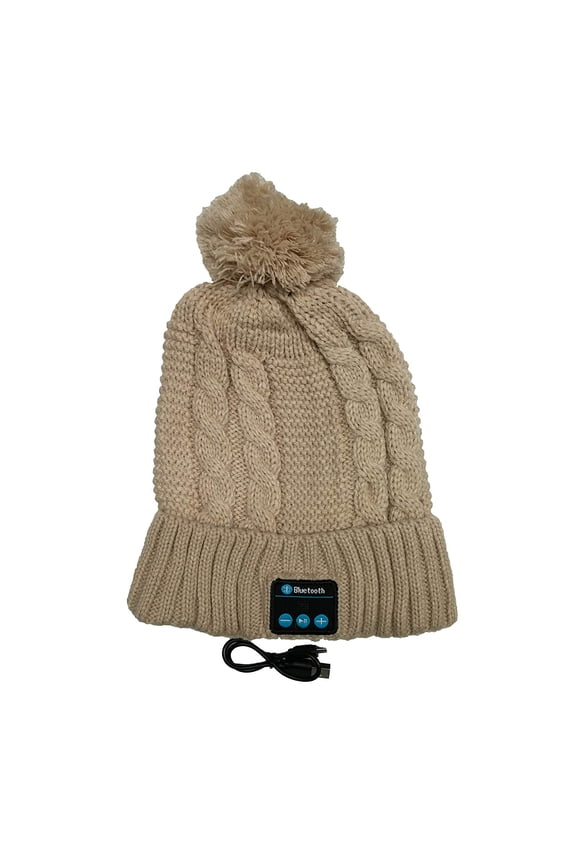 Bluetooth Snow Cap Fashion Beanie with Wireless Bluetooth Hands Free Technology Beige