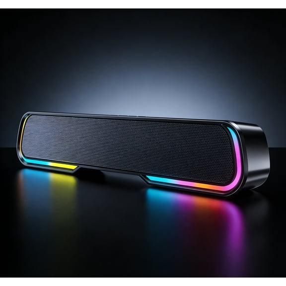 Bluetooth Soundbar with RGB Lights, 20W Home Theater Speaker, 4 Dynamic Light Modes, Built-in 2000mAh Battery, Compatible with TV, PC, Phone, Tablet