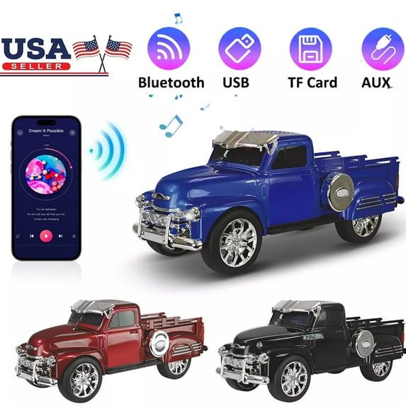Bluetooth Speaker 1953 Hot Rod Pickup Truck Replica FM Radio LED AUX USB Rechargeable Audio Blue