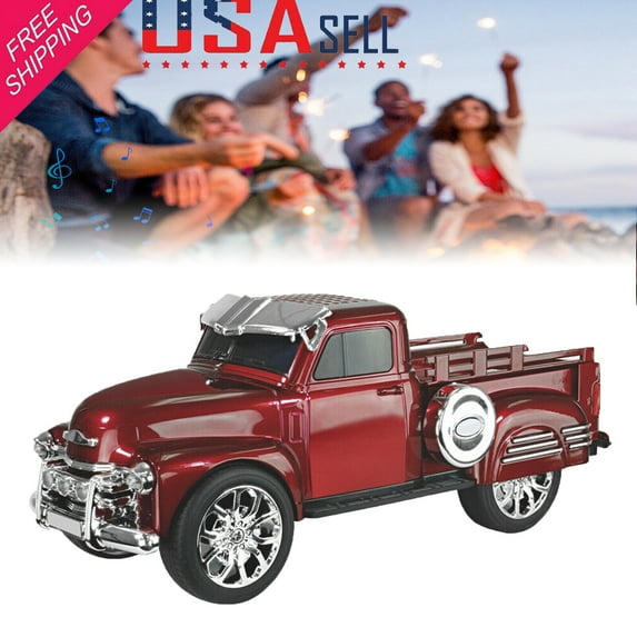 Bluetooth Speaker 1953 Hot Rod Pickup Truck Replica FM Radio LED AUX USB Rechargeable Audio Red