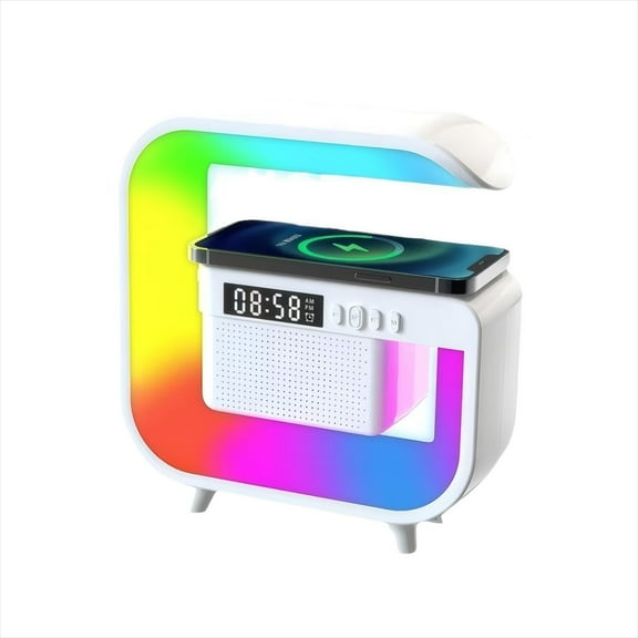 Bluetooth Speaker 3-in-1 Wireless Charger, Digital Alarm Clock Smart LED Table Lamp, Multifunctional Nightstand Organizer for Bedroom, Home Office Desk Decor
