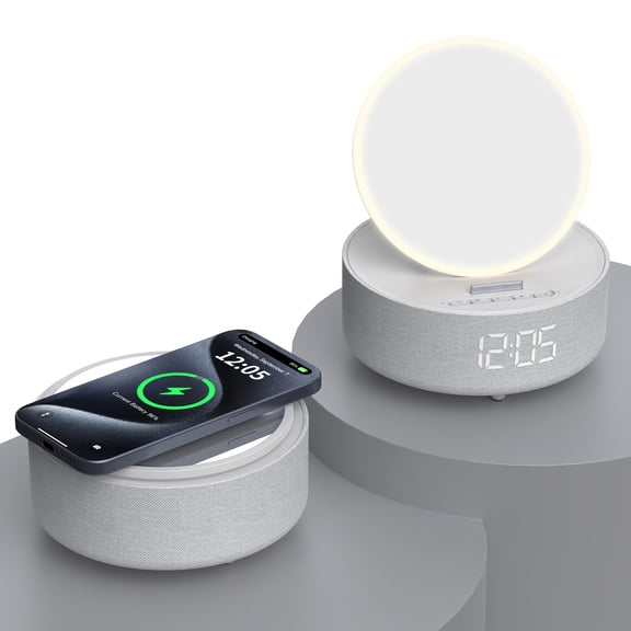 Bluetooth Speaker Alarm Clock, Digital, Modern, Yellow, 5.94x2.79 inches, Wireless Charger, LED Display, Music Gift