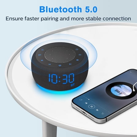 Bluetooth Speaker Alarm Clock with FM Radio - High Fidelity Sound, Full Range Dimmer, Plugged in Alarm Clock Radio for Bedroom
