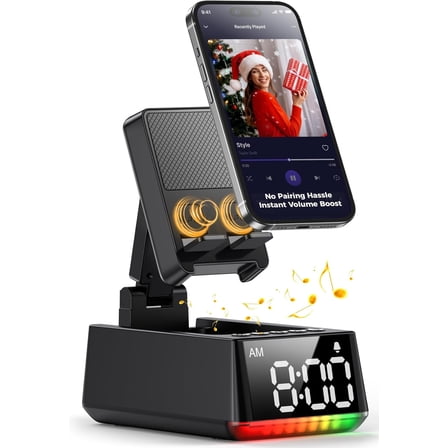 Bluetooth Speaker Birthday Gift for Men:Induction Cell Phone Stand HD Sound Valentines Gifts For Him Her Adult Teen,Anti-Slip Phone Holder Kitchen Gadget Women Mom Wife,Dad Husband Boyfriend(Black)