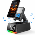 thumbnail image 1 of Wireless Induction Bluetooth Speaker, Phone Stand Speaker with Digital Clock & RGB Light, HD Stereo Sound, Foldable Cell Phone Stand for IPhone Android IPad, Tech Gadget Gifts for Men Women Teens, 1 of 10