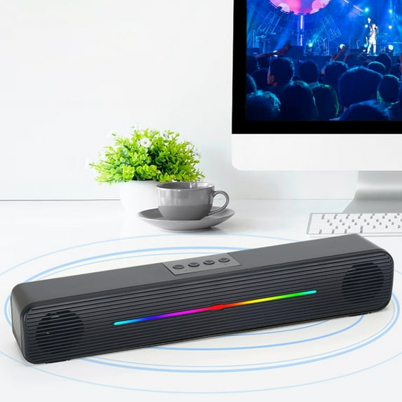 Bluetooth Speaker Bluetooth 5.0 Desktop Speaker Built-in LED Color Light Double Speaker Shock Bass Surround Stereo Noise Reduction Technology