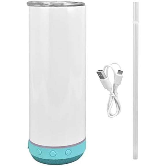 Bluetooth Speaker Cup 20Oz 600Ml Insulation Cup Audio Portable Straight Cup Sublimation for Built in Bottle Stainless Steel with Light Thermoses (Blue Bottom)$$Home Decor, Kitchen, & Other
