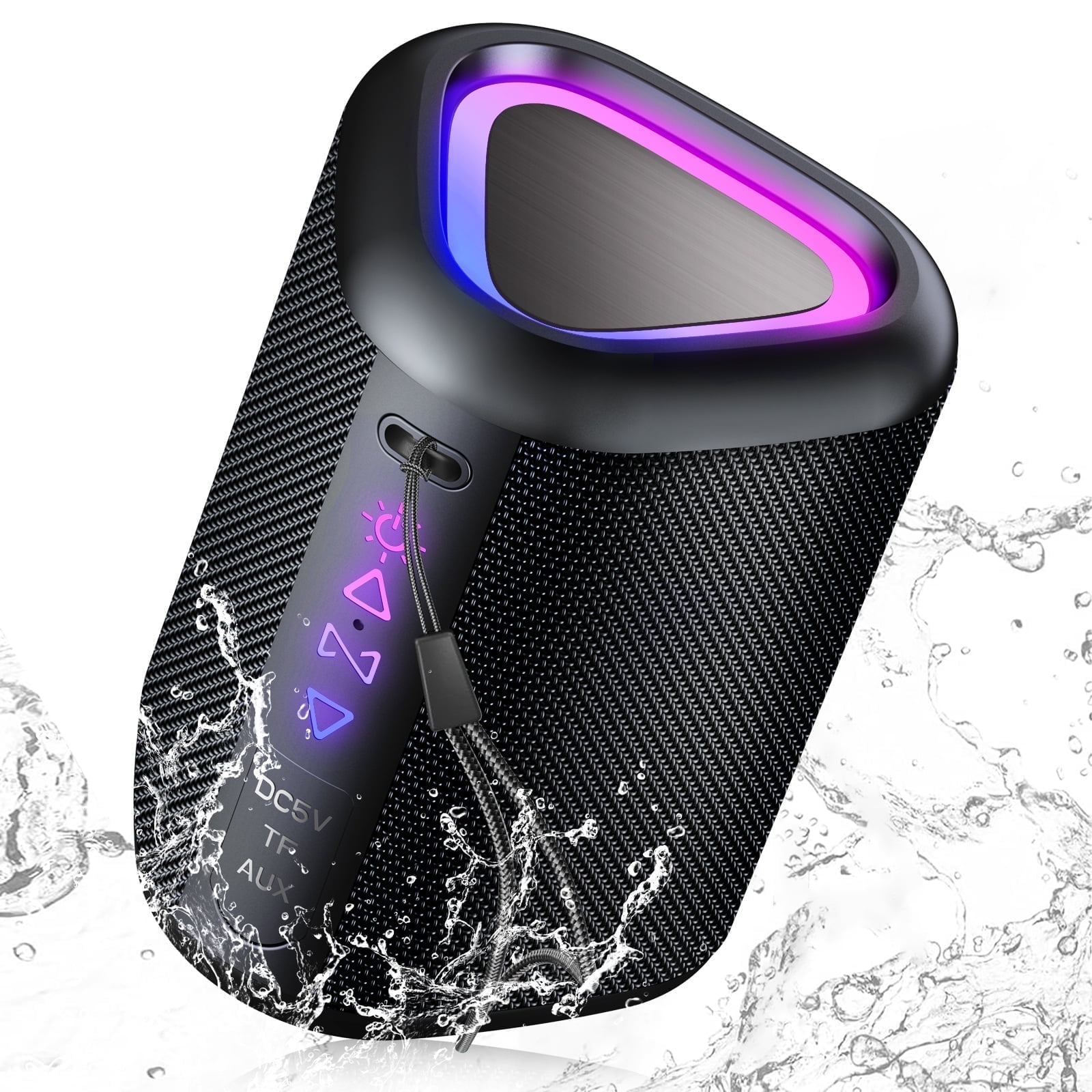 Portable Bluetooth Speaker with Lights, Powerful Crystal Clear Sound, IPX7 Waterproof, All Day Playtime, AUX&TF-Card Input, Bluetooth 5.4, TWS Paring, Small Wireless Speaker for Outdoor, Gift Ideas