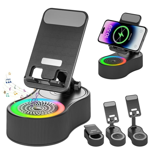 GMOX 5-in-1 Multifunctional Bluetooth Speaker with Phone Holder, 4000mAh Charging, Colorful Light, Black