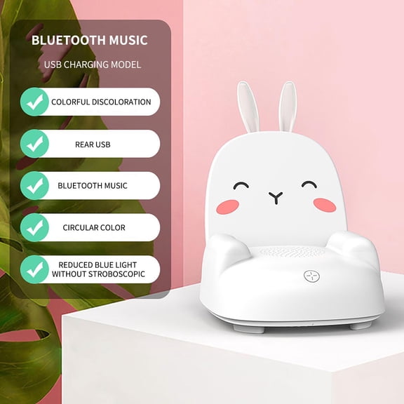 Bluetooth Speaker with LED Night Light - 8-Color Changing Mood Light & Stereo Sound - USB Rechargeable Bedside Lamp for Bedroom, Office (630g, 10W, 5V/2A) White