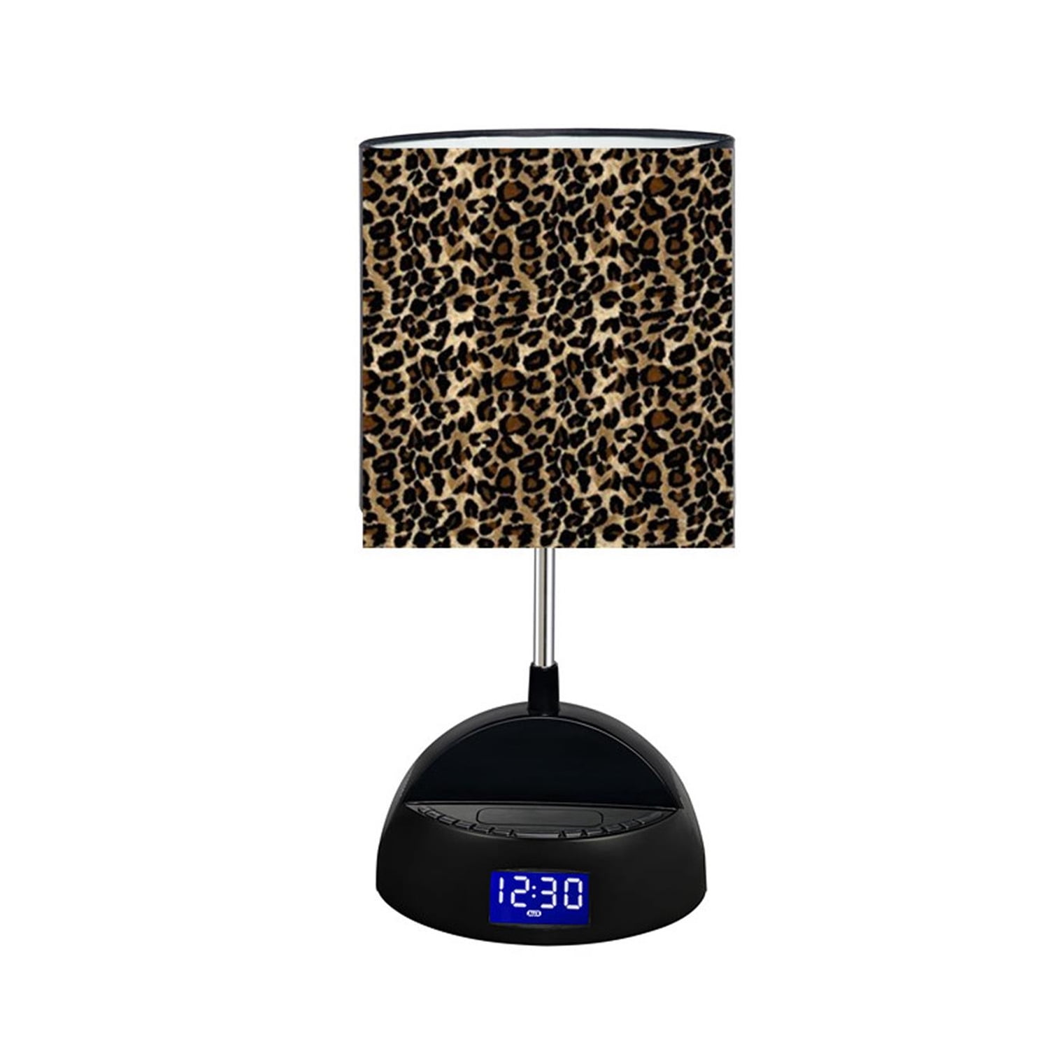 Bluetooth Speaker Lamp with Alarm Clock, FM Radio, USB Charging Port, and Shade-Shade Color:Leopard Print