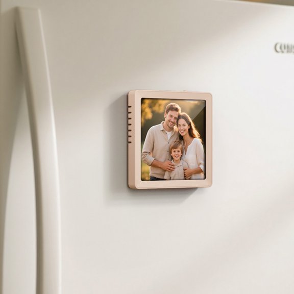 Bluetooth Speaker Magnetic Photo Frame with Desktop Stand, Refrigerator Sticker & Card Slot, Voice Recording, Wireless Audio, Easy Photo Change Beige