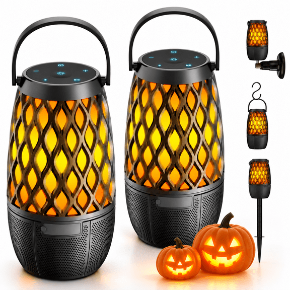 Bluetooth Speaker, Outdoor Speakers with Lights, Multi-Sync up to 100 Speakers, Halloween Decorations Outdoor, Waterproof Lantern Speaker for Garden/Party/Yard, Gifts for Men Women ( 2 Pack )
