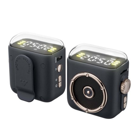 Bluetooth Speaker,Portable Speaker,Magnetic Clip-on Mini Bluetooth Speaker, Small Portable Wireless Bluetooth Speaker with Loud Sound Clock Night Light Support TF Card for Home Office(Gray)