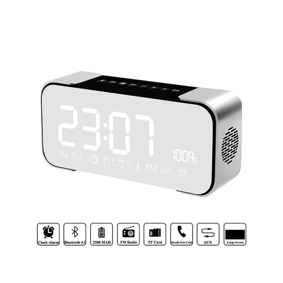 Bluetooth Speaker Portable Wireless Stereo Speaker with Alarm Clock FM Radio LED Display Microphone Two Subwoofer Hi-Fi for iPhone iPad Galaxy Tablet