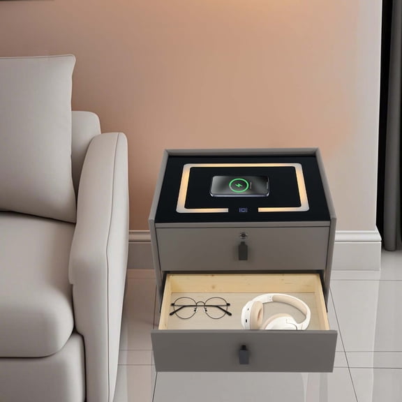 Bluetooth Speaker Smart Bedside Table, Bedside Table with Drawers, Bedside Table with Light USB& Wireless Charging