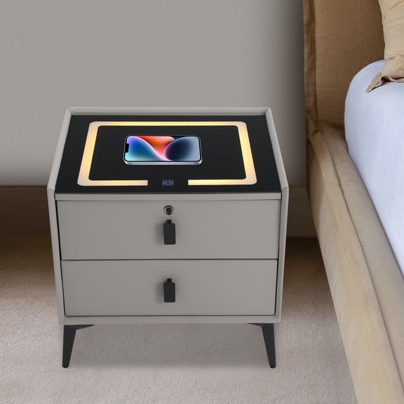 Bluetooth Speaker Smart Bedside Table, Bedside Table with Light USB& Wireless Chargin, Bedside Table with Drawers