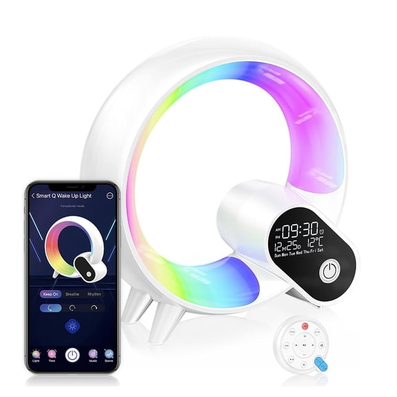Bluetooth Speaker Wake Up Light Smart Sunrise Alarm Clock Night Light Timer, App