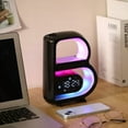 thumbnail image 1 of Smart LED Table Lamp, 4-in-1 Wireless Charger, Night Light, Alarm Clock, and Bluetooth Speaker with App Control for Bedroom, Office, and Home Decor (Black), 1 of 5