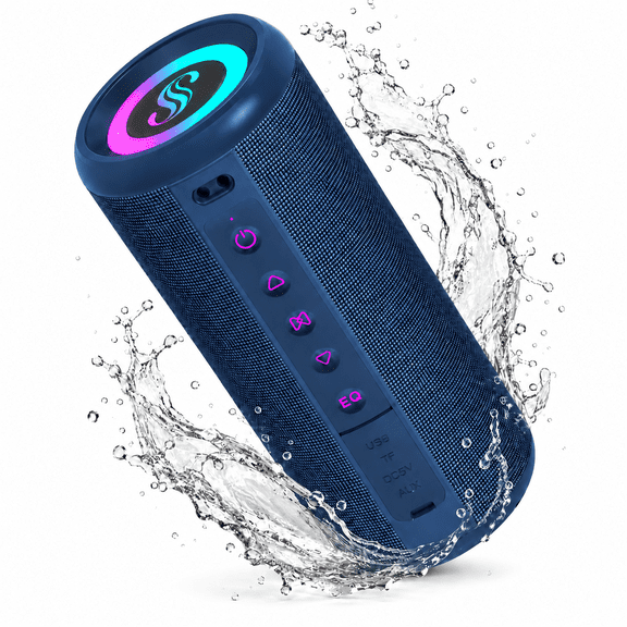 Portable Bluetooth Speaker, 20W Stereo Sound & Deep Bass, Bluetooth 5.4 Wireless Speaker, IPX7 Waterproof, 20H Playtime, RGB Party Lights, TWS Pairing, Custom EQ for Camping, Beach & Party, Blue