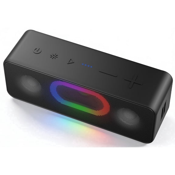 Ortizan Bluetooth Speaker, Wireless Portable Outdoor Speakers, IPX6 Waterproof 16W Bold Sound, 24H Playtime, TWS Pairing, Ambient Lights, Built-in Mic, Black