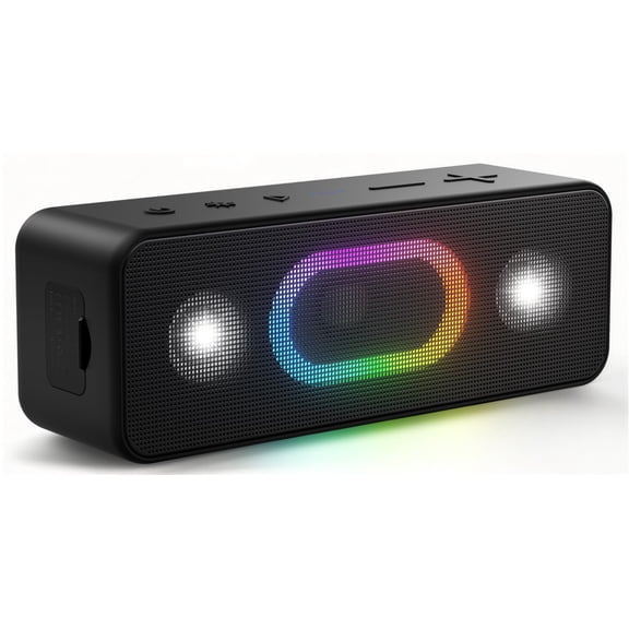 Ortizan Bluetooth Speaker, Wireless Portable Outdoor Speakers, IPX6 Waterproof 16W Bold Sound, 24H Playtime, TWS Pairing, Ambient Lights, Built-in Mic, Black