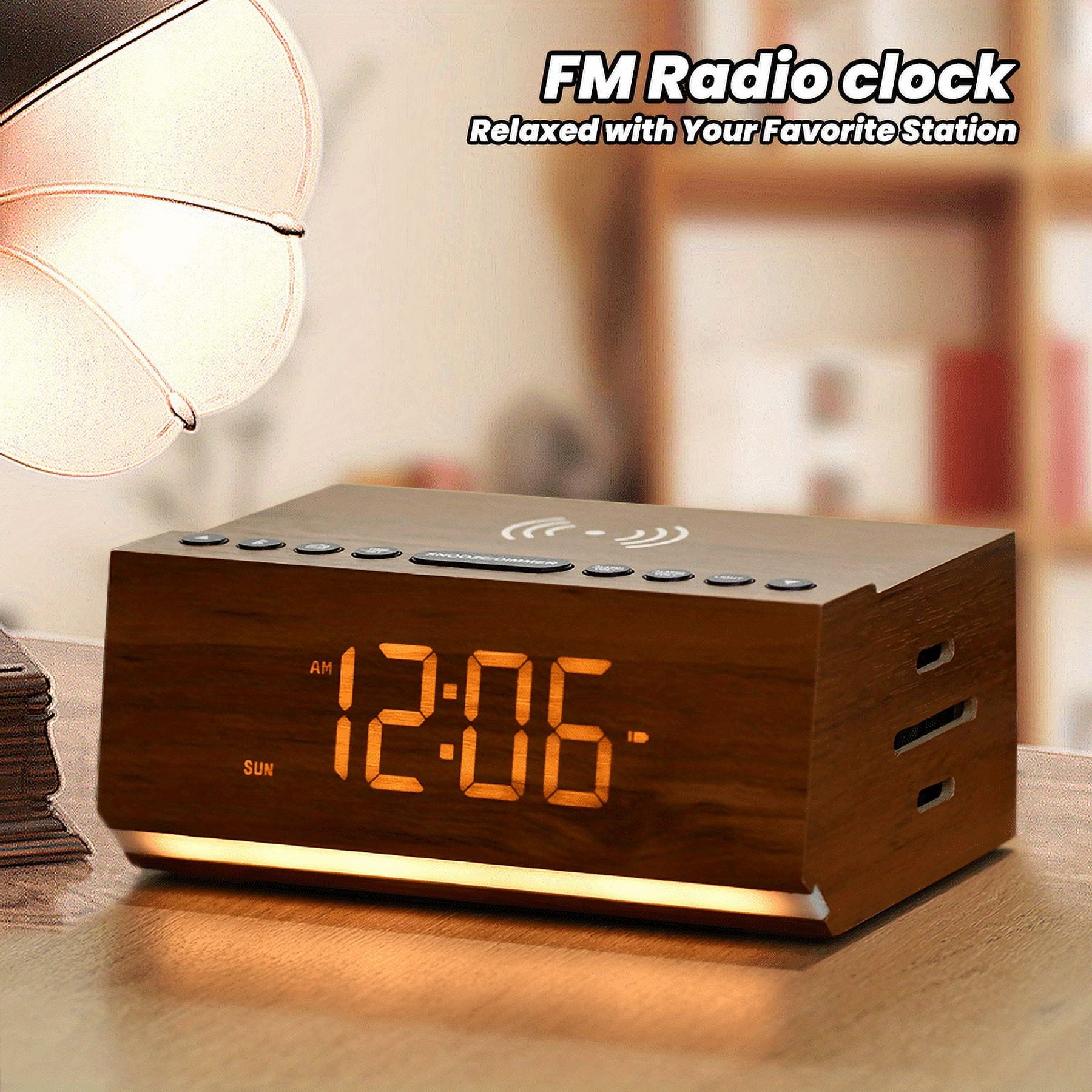 Bluetooth Speaker Wooden Radio Alarm Clock - Dimmable Display for at-a-Glance Clock, Sleep-Friendly Light, Natural Alarm & Premium FM Radio for a Gentle Wake-Up  Plugged in Alarm Clock Radio